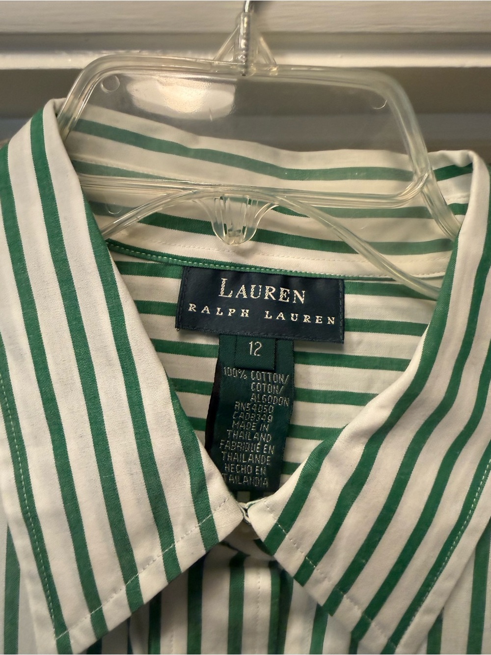 Women’s Ralph Lauren Green and White Vertical Stripe Dress Shirt - Picture 2 of 5